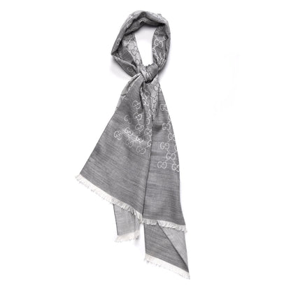 Gucci Wool Silk GG Monogram GGNat Scarf Lead 1 of 7
