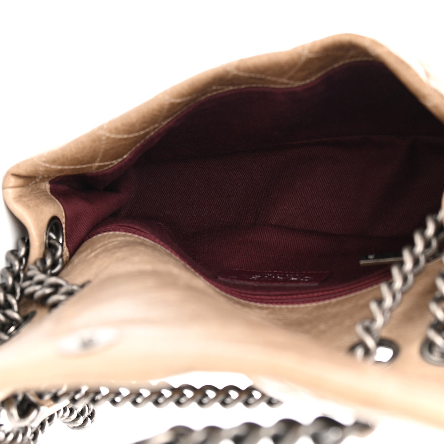 Glazed Calfskin Nameplate Flap Beige