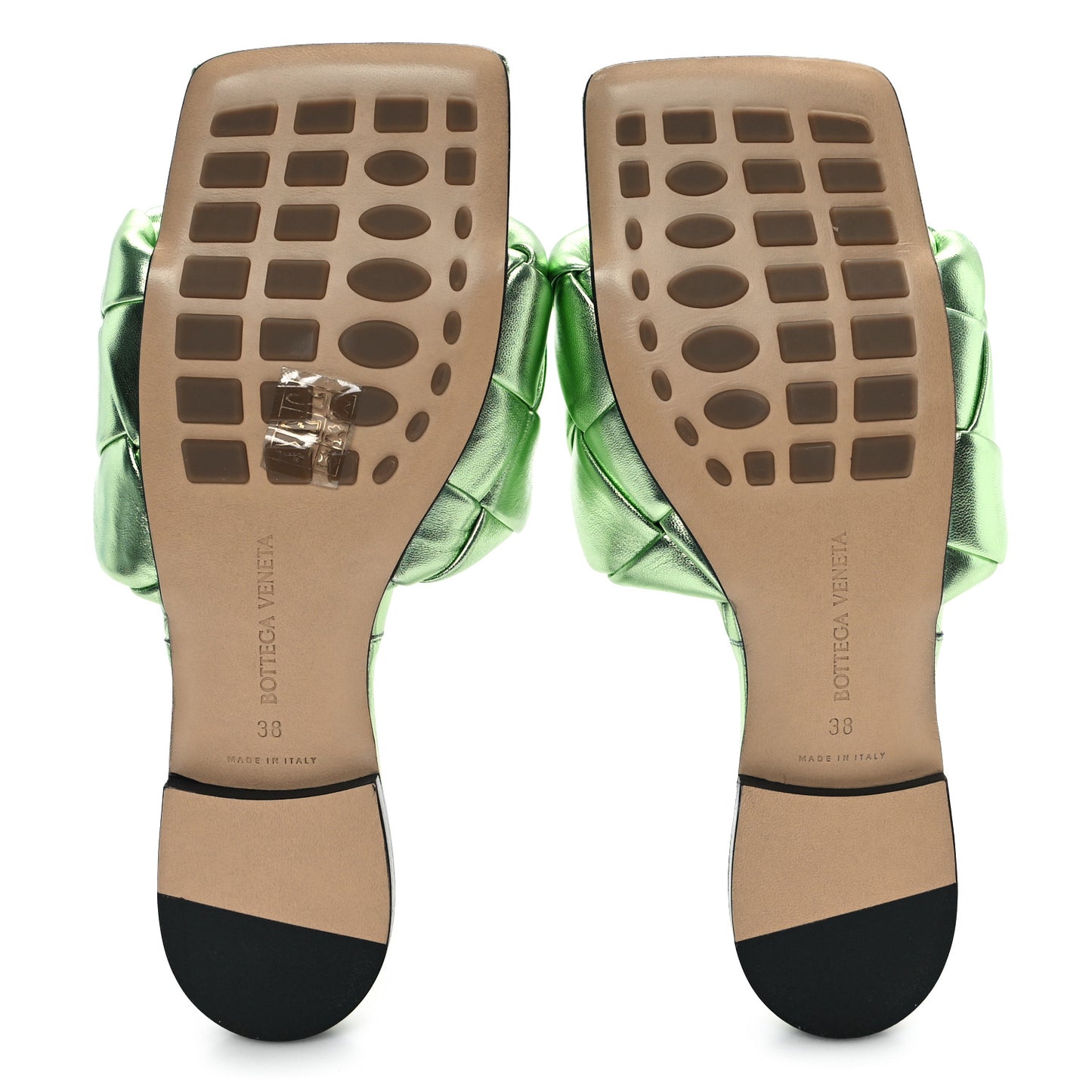 Metallic Nappa Maxi Reflection Weave Lido Flat Sandals 38 Pistachio