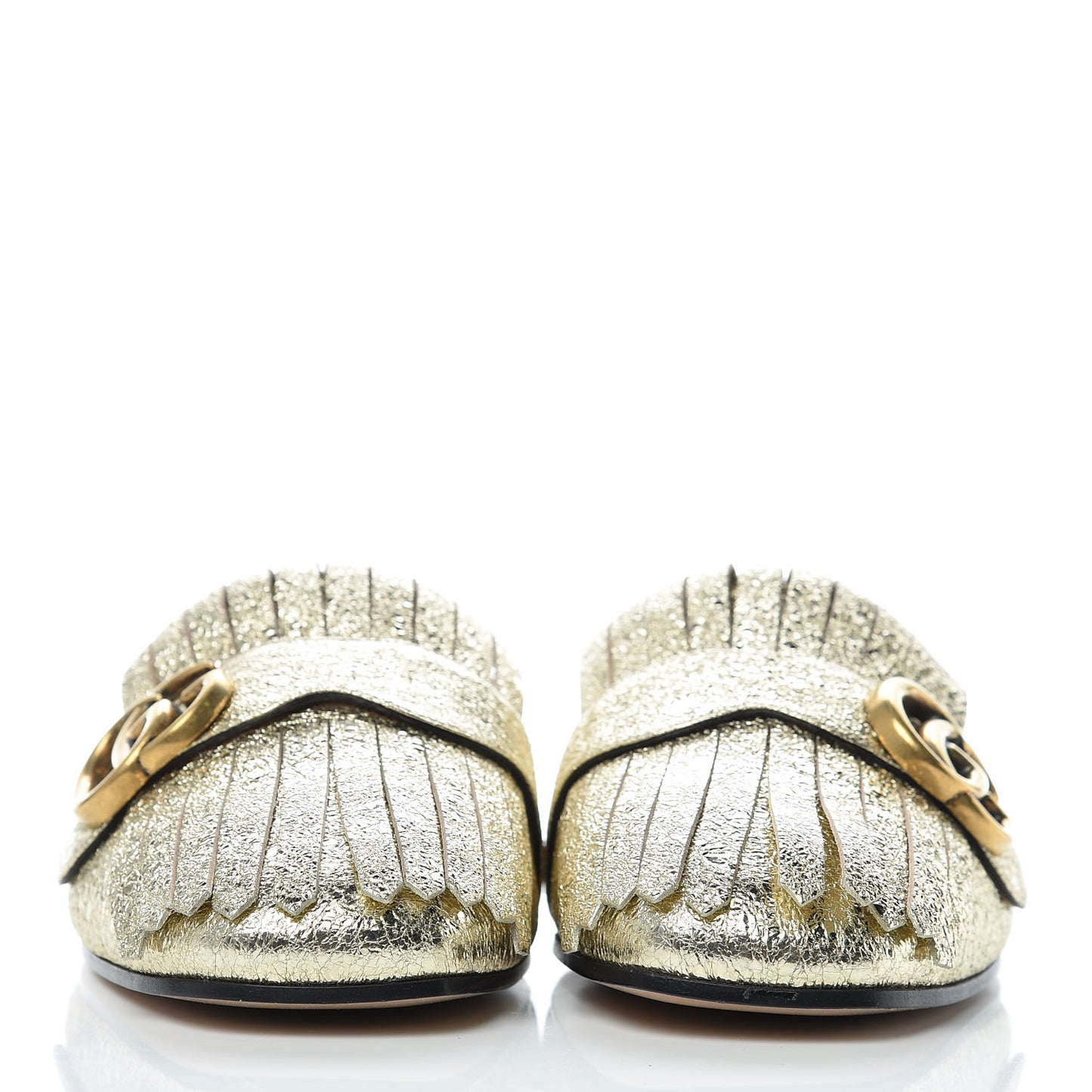 Galassia Womens GG Marmont Fringe Slippers 38 Platino