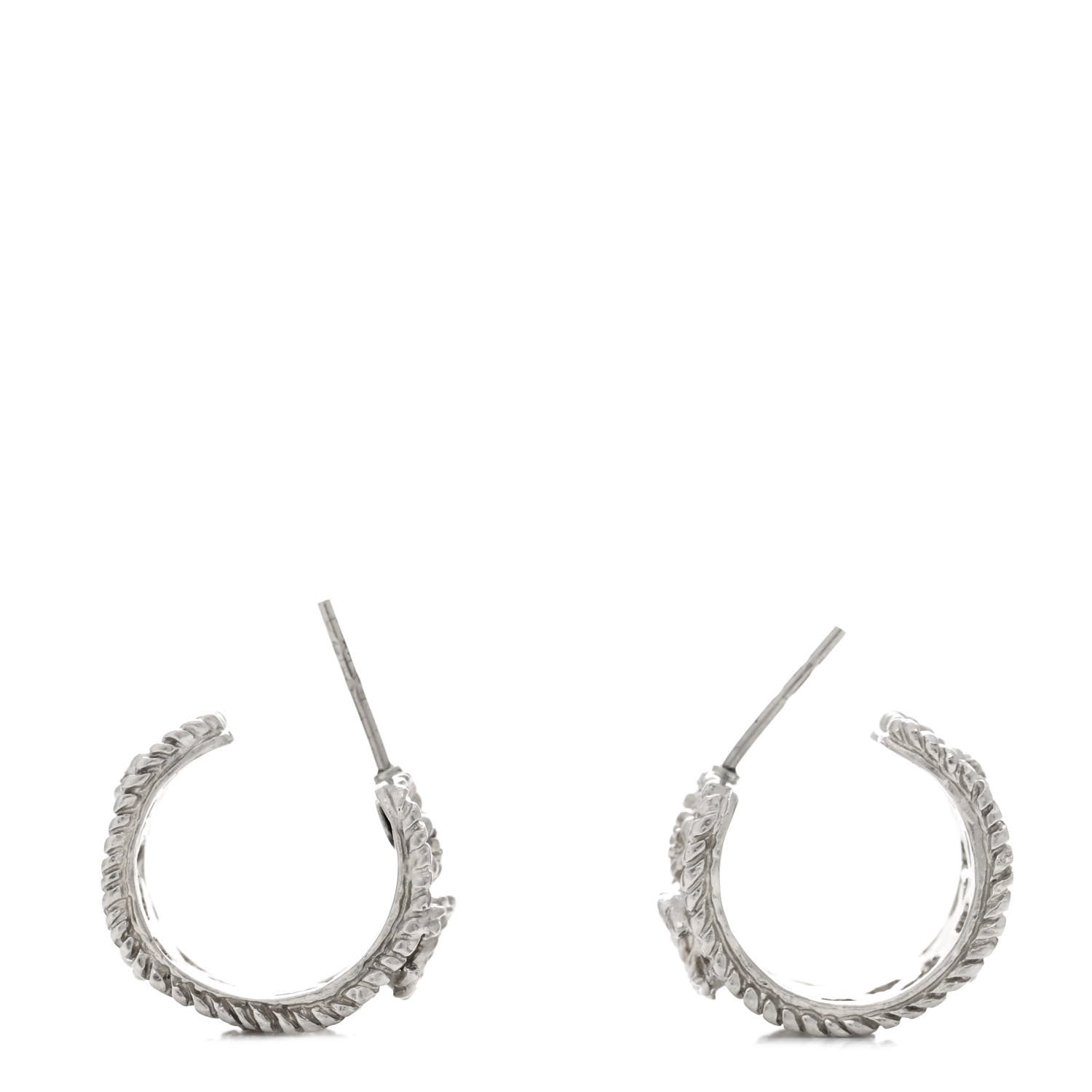 Chanel CC Camellia Hoop Earrings Silver 3 of 5