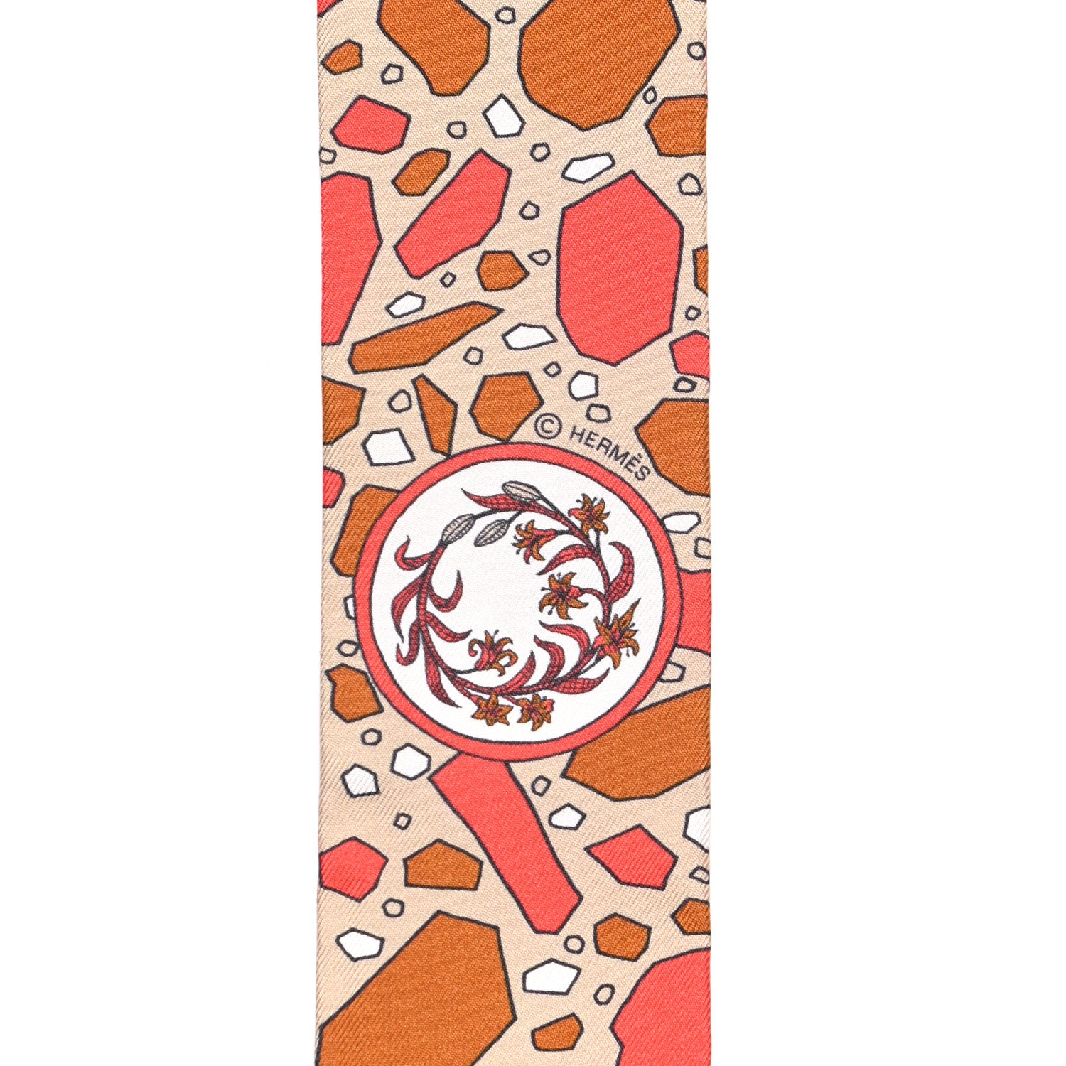 Hermes Silk La Danse Des Amazones Twilly Beige Corail Brun 3 of 4