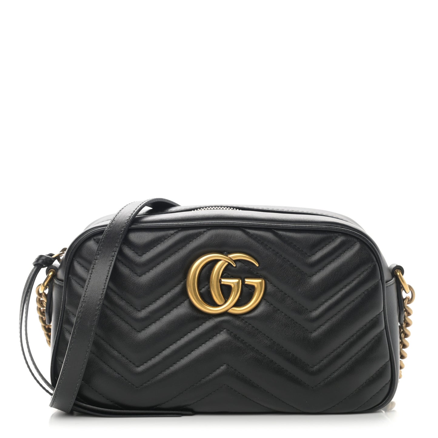 Calfskin Matelasse Small GG Marmont Chain Shoulder Bag Black
