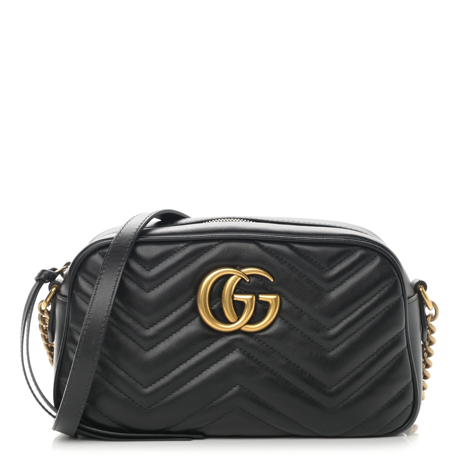 Gucci Calfskin Matelasse Small GG Marmont Chain Shoulder Bag Black 1 of 12
