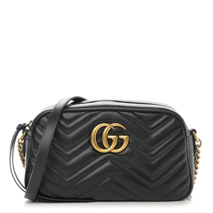 Gucci Calfskin Matelasse Small GG Marmont Chain Shoulder Bag Black 1 of 12