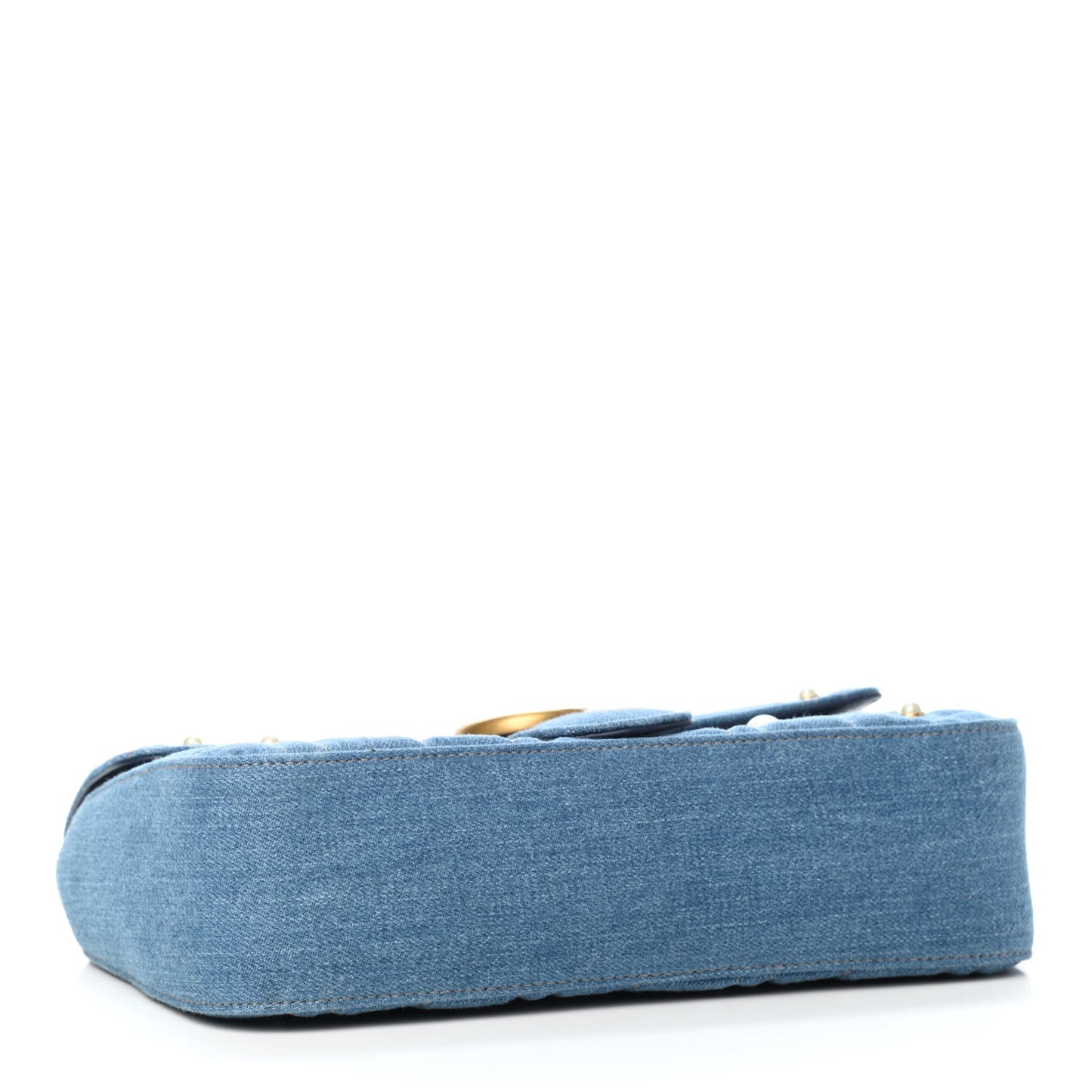 Denim Matelasse Pearl Studded Small GG Marmont Shoulder Bag Blue