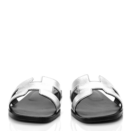 Hermes Metallic Epsom Oran Sandals 37 Gris Argente 2 of 11