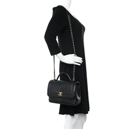 Chanel Calfskin Chevron Quilted Top Handle Flap Black 2 of 10