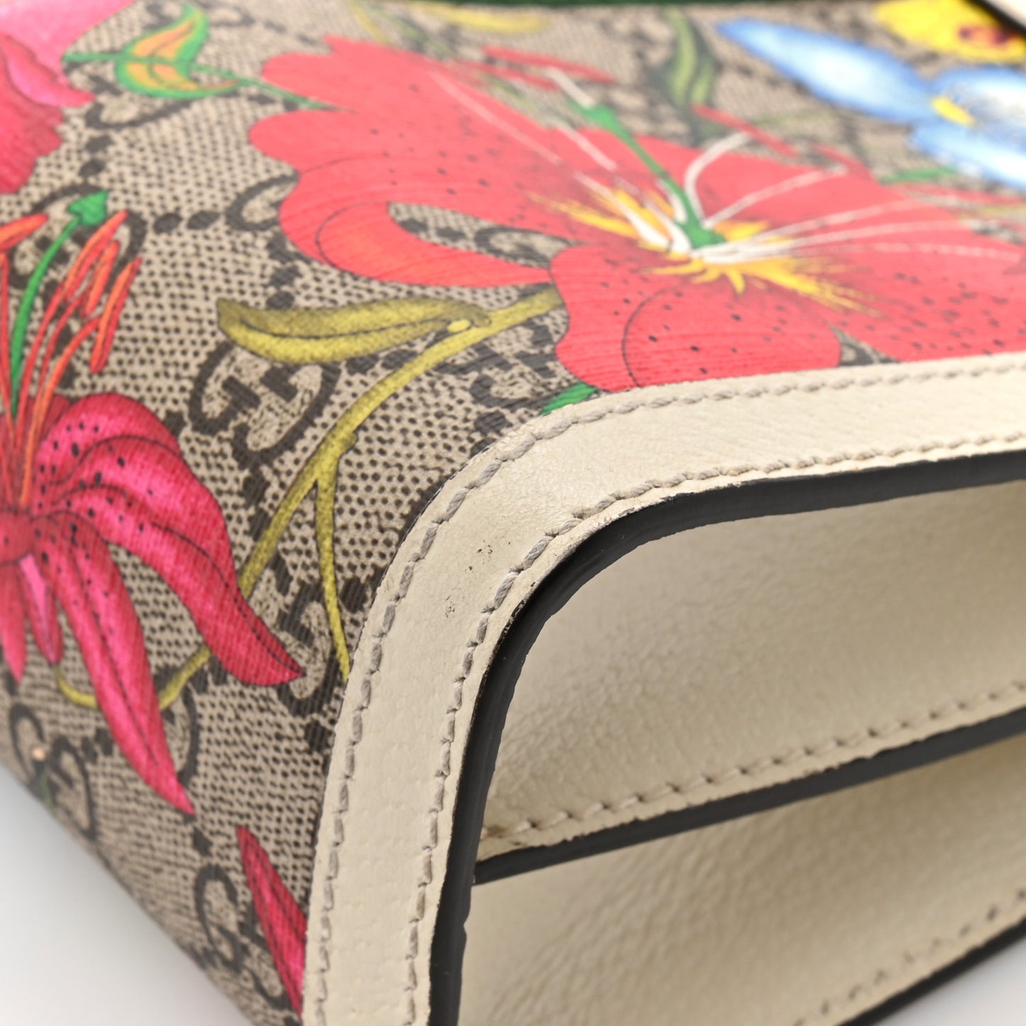 GG Supreme Monogram Flora Web Small Ophidia Chain Shoulder Bag White