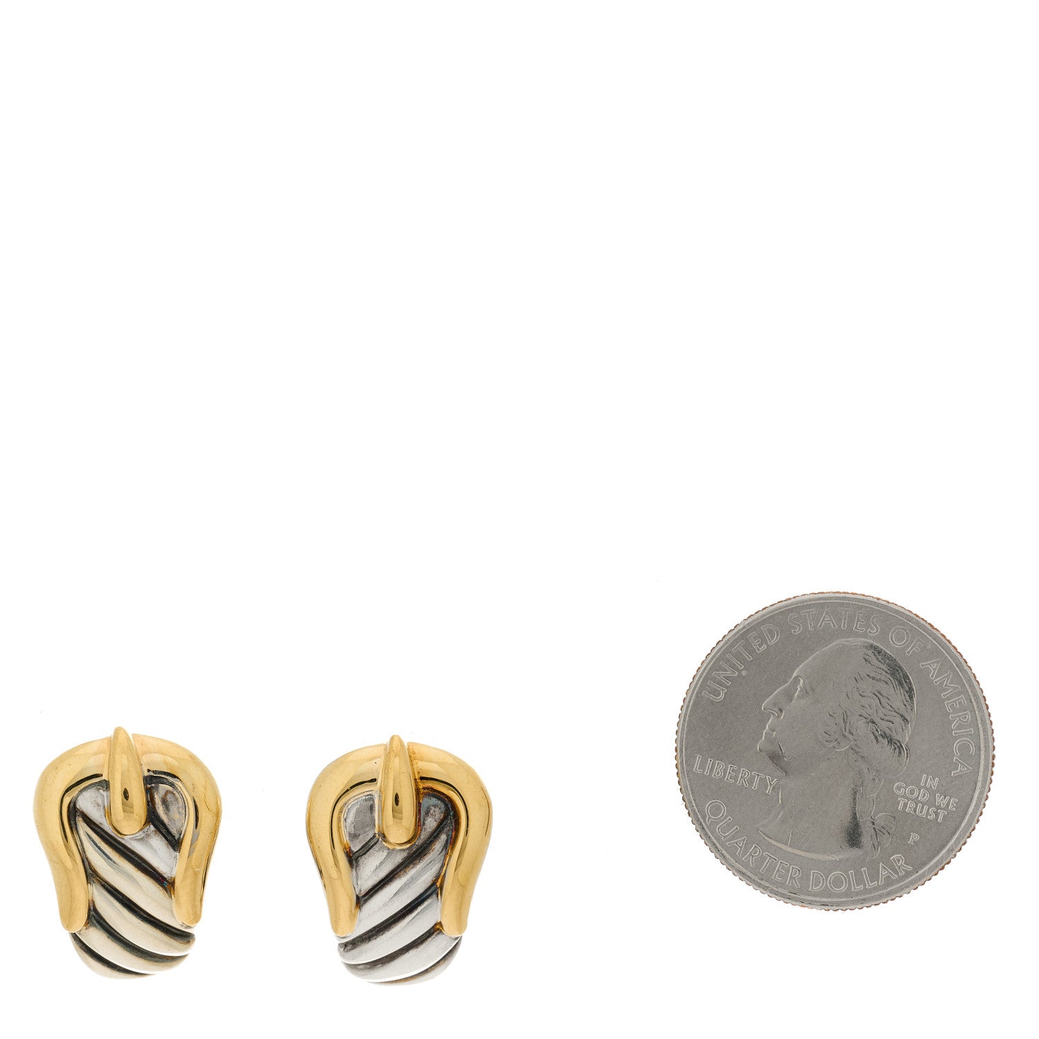 David Yurman Sterling Silver 18K Yellow Gold Buckle Earrings 2 of 4
