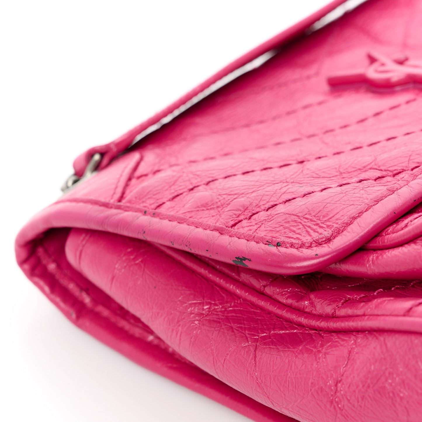 Crinkled Calfskin Matelasse Monogram Baby Niki Chain Satchel Freesia