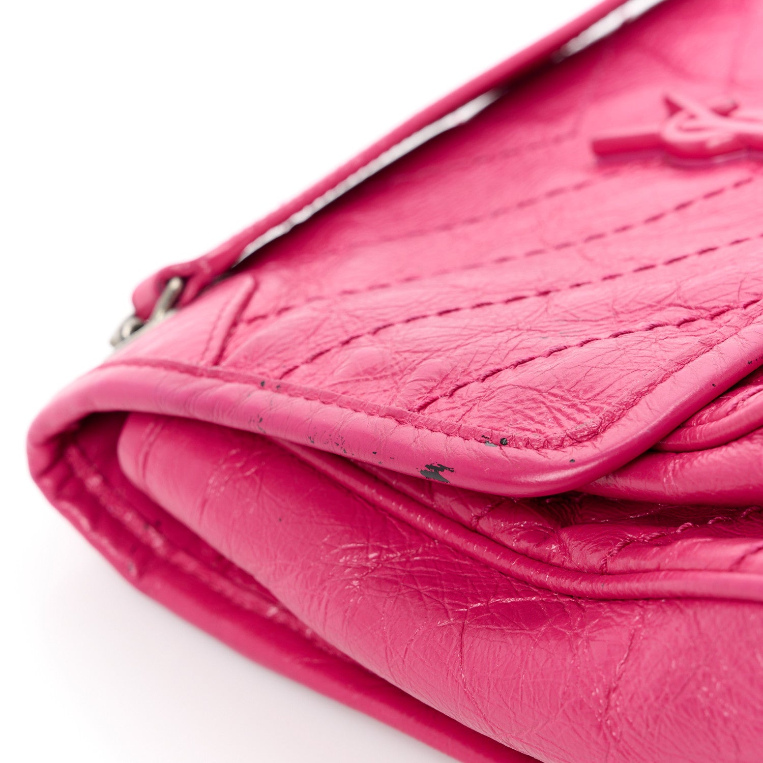 Saint Laurent Crinkled Calfskin Matelasse Monogram Baby Niki Chain Satchel Freesia 13 of 13