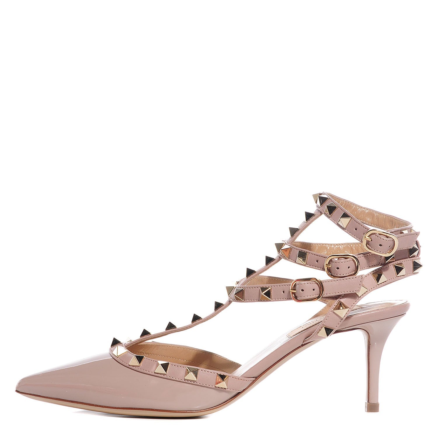 Valentino Garavani Patent Nappa Rockstud Ankle Strap 65mm Pumps 38 Poudre 1 of 6