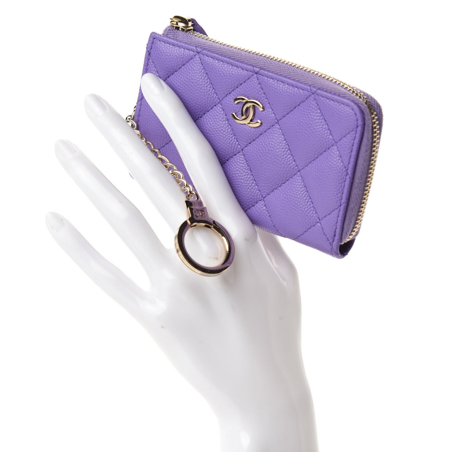 Caviar Quilted Zipped Key Holder Case Purple