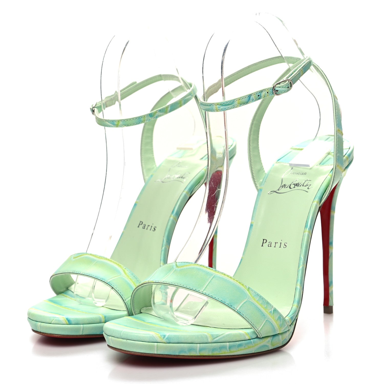 Christian Louboutin Calfskin Crocodile Embossed Loubi Queen 120 Pumps 40.5 Studio Green 3 of 8