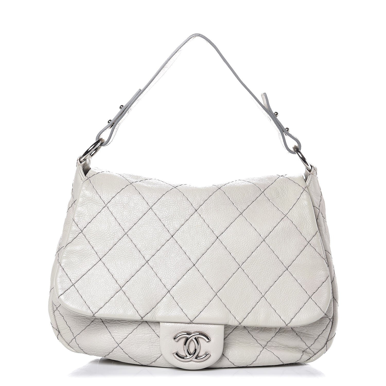 Chanel Glazed Calfskin XL On The Road Flap Light Grey 1 of 9