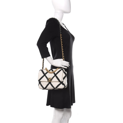 Chanel Calfskin Crochet Medium 19 Flap White Black 2 of 10