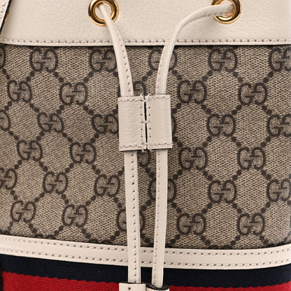 Gucci GG Supreme Monogram Textured Calfskin Web Mini Ophidia Bucket Bag Beige Ebony Mystic White 8 of 11