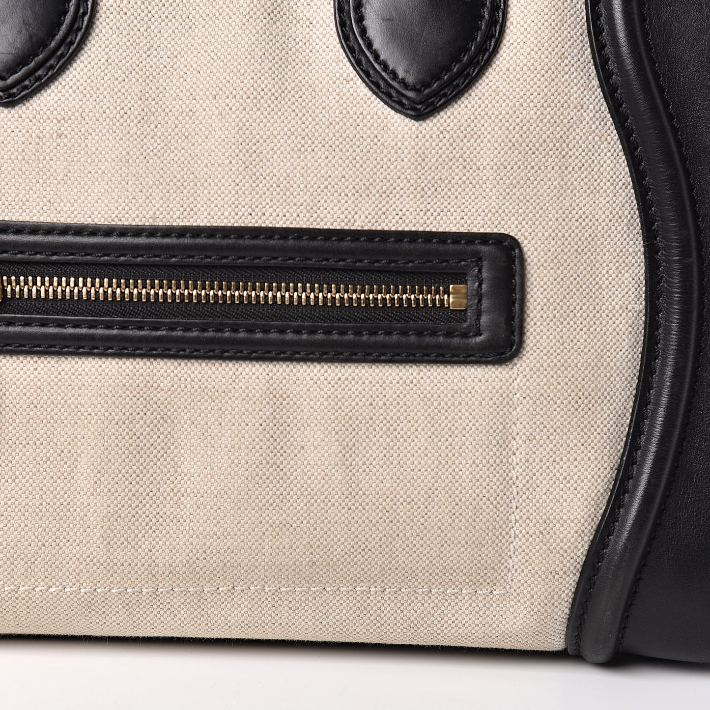 Smooth Calfskin Linen Mini Bi-Color Luggage Natural Black
