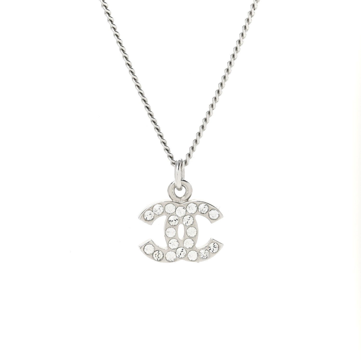 Chanel Crystal Timeless CC Necklace Silver 4 of 7