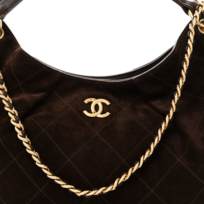 Chanel Suede Calfskin Lambskin Quilted Maxi Hobo Dark Brown 7 of 9