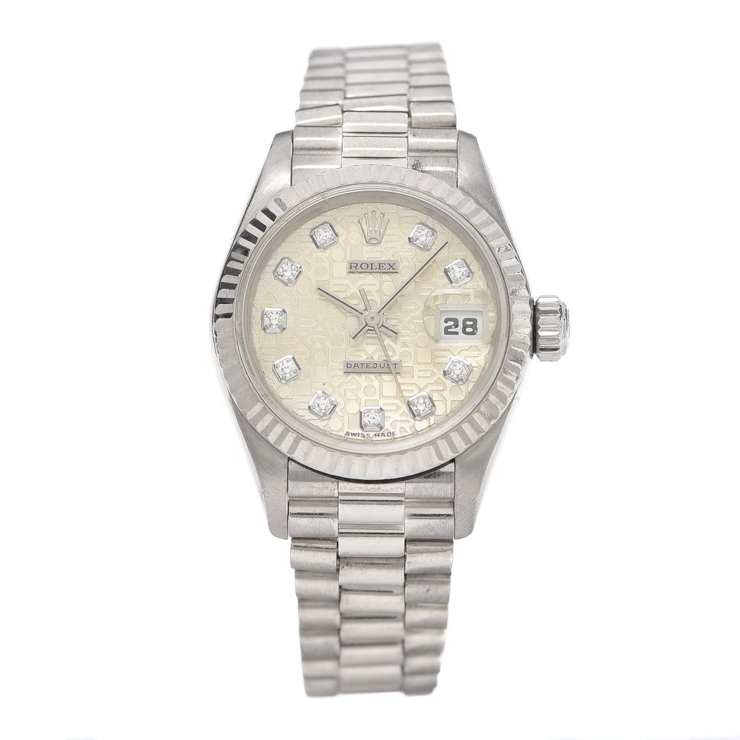 18K White Gold Diamond 26mm Datejust President Watch Silver Jubilee 69179