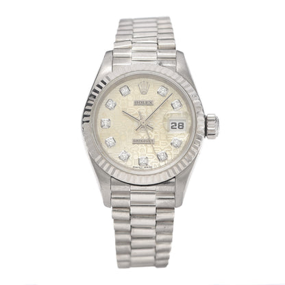Rolex 18K White Gold Diamond 26mm Datejust President Watch Silver Jubilee 69179 1 of 6