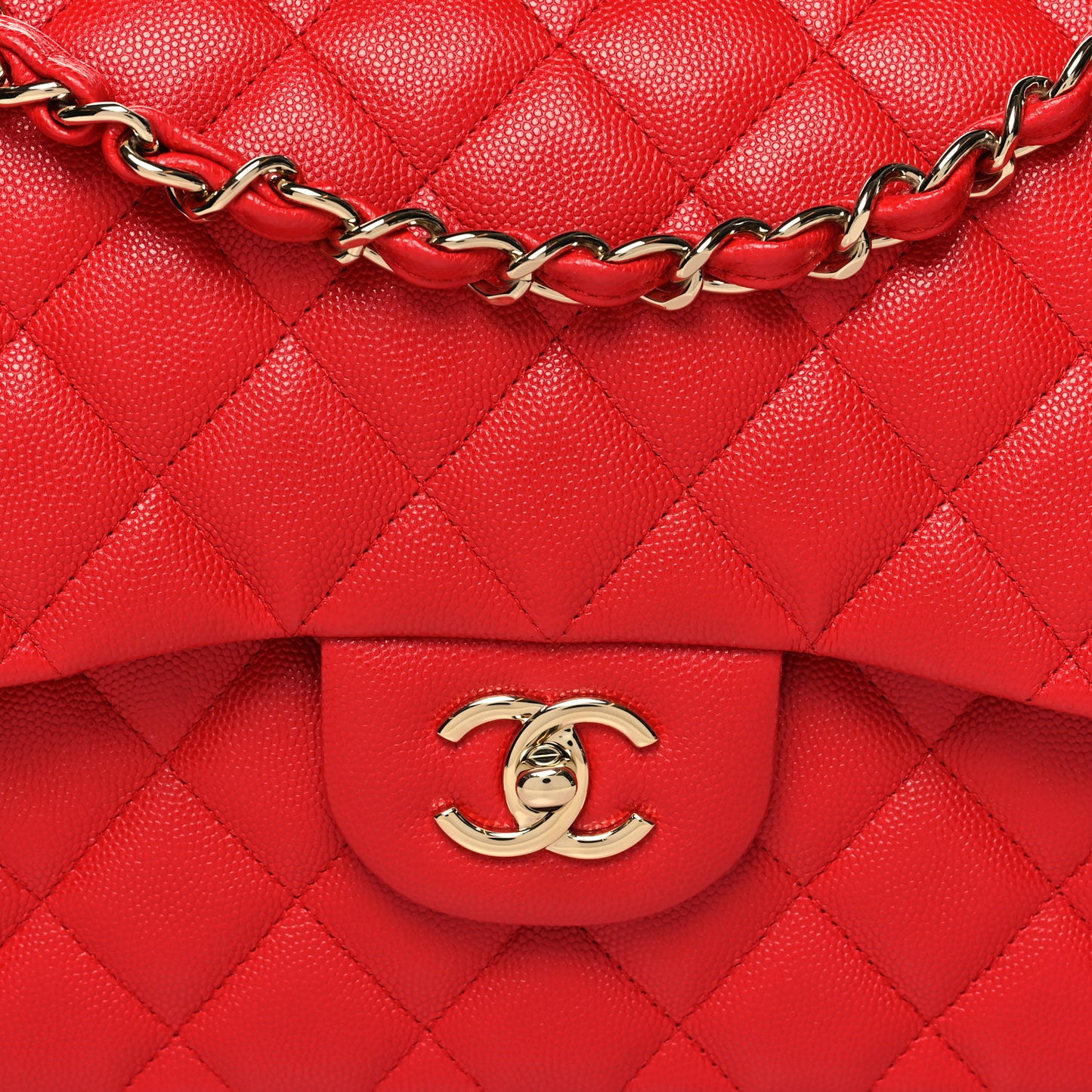 Caviar Quilted Jumbo Double Flap Red