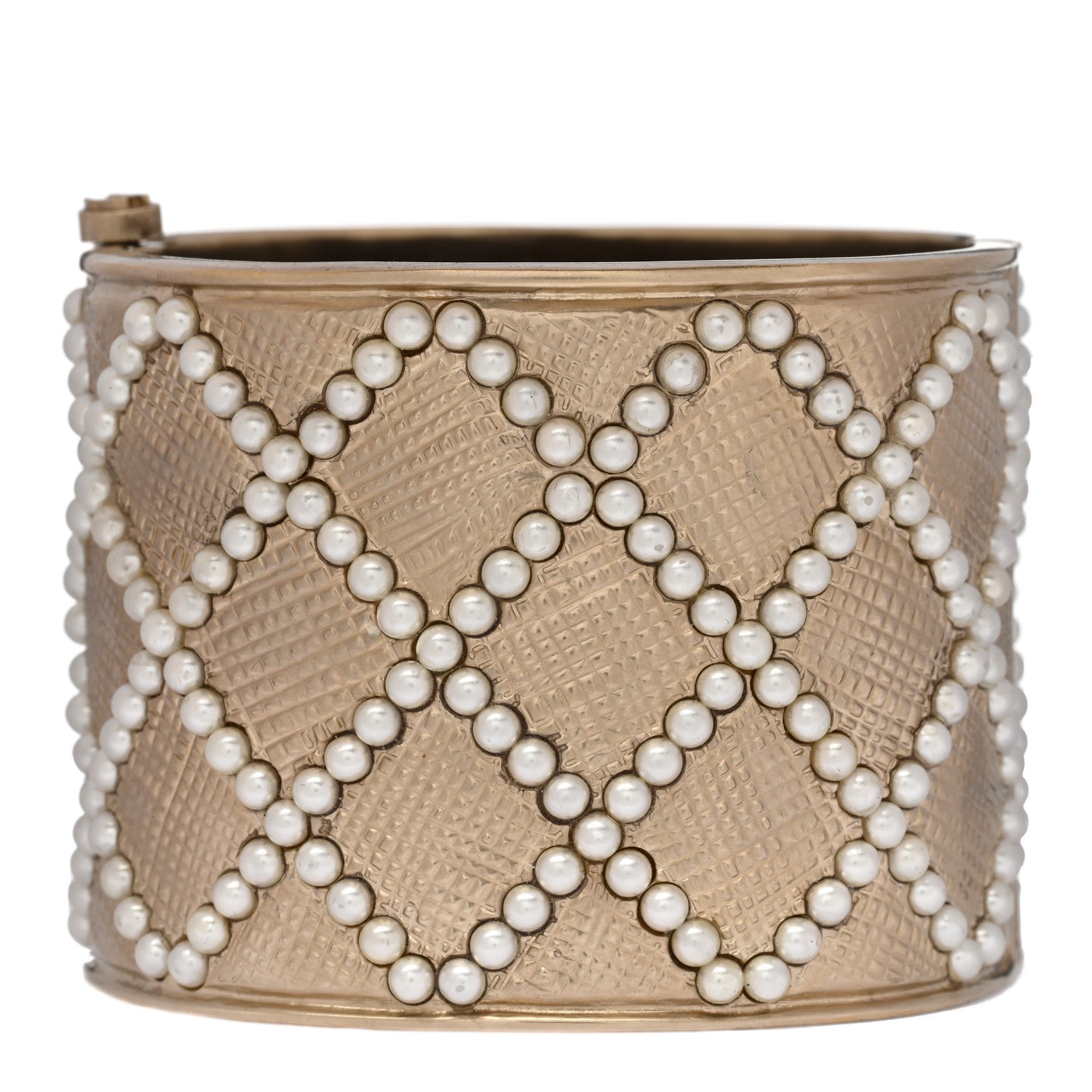 Chanel Metal Pearl Quilted Wide Cuff Gold 3 of 5