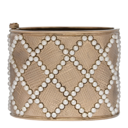 Chanel Metal Pearl Quilted Wide Cuff Gold 3 of 5