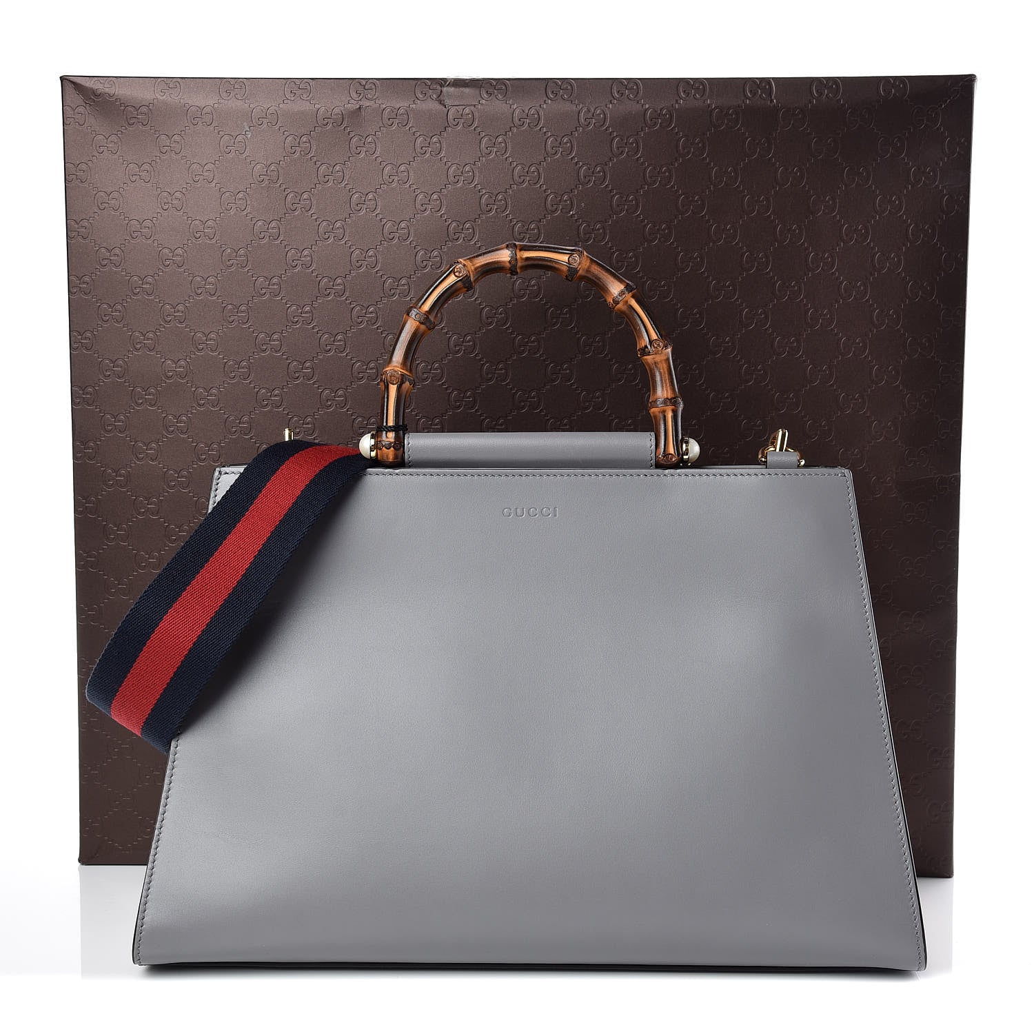 Gucci Nappa Bamboo Web Medium Nymphaea Top Handle Bag Deep Grey Mystic White 11 of 11