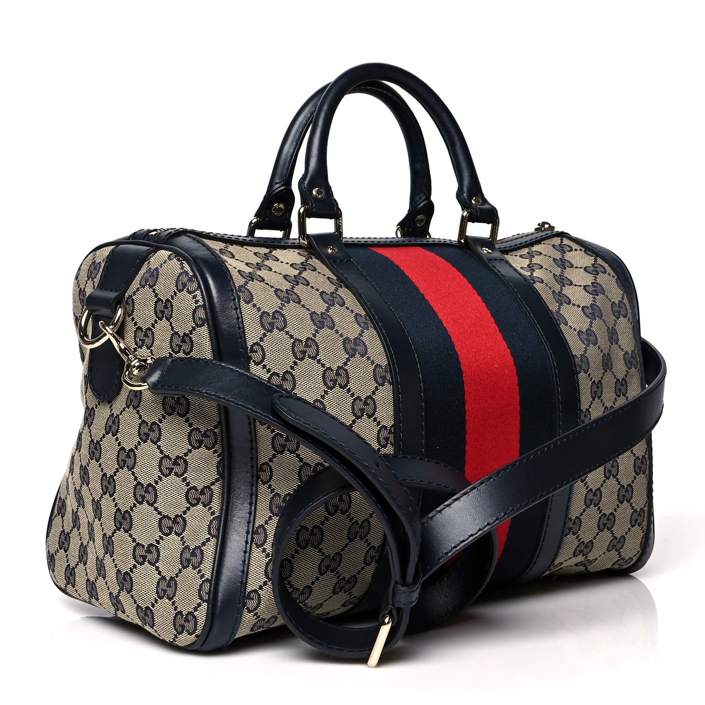 Monogram Selleria Calfskin Vintage Web Medium Boston Beige Blue