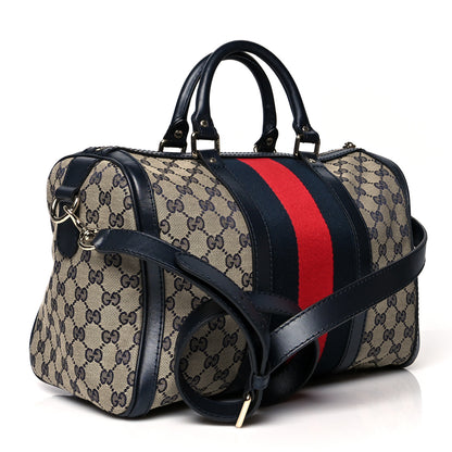Gucci Monogram Selleria Calfskin Vintage Web Medium Boston Beige Blue 3 of 11