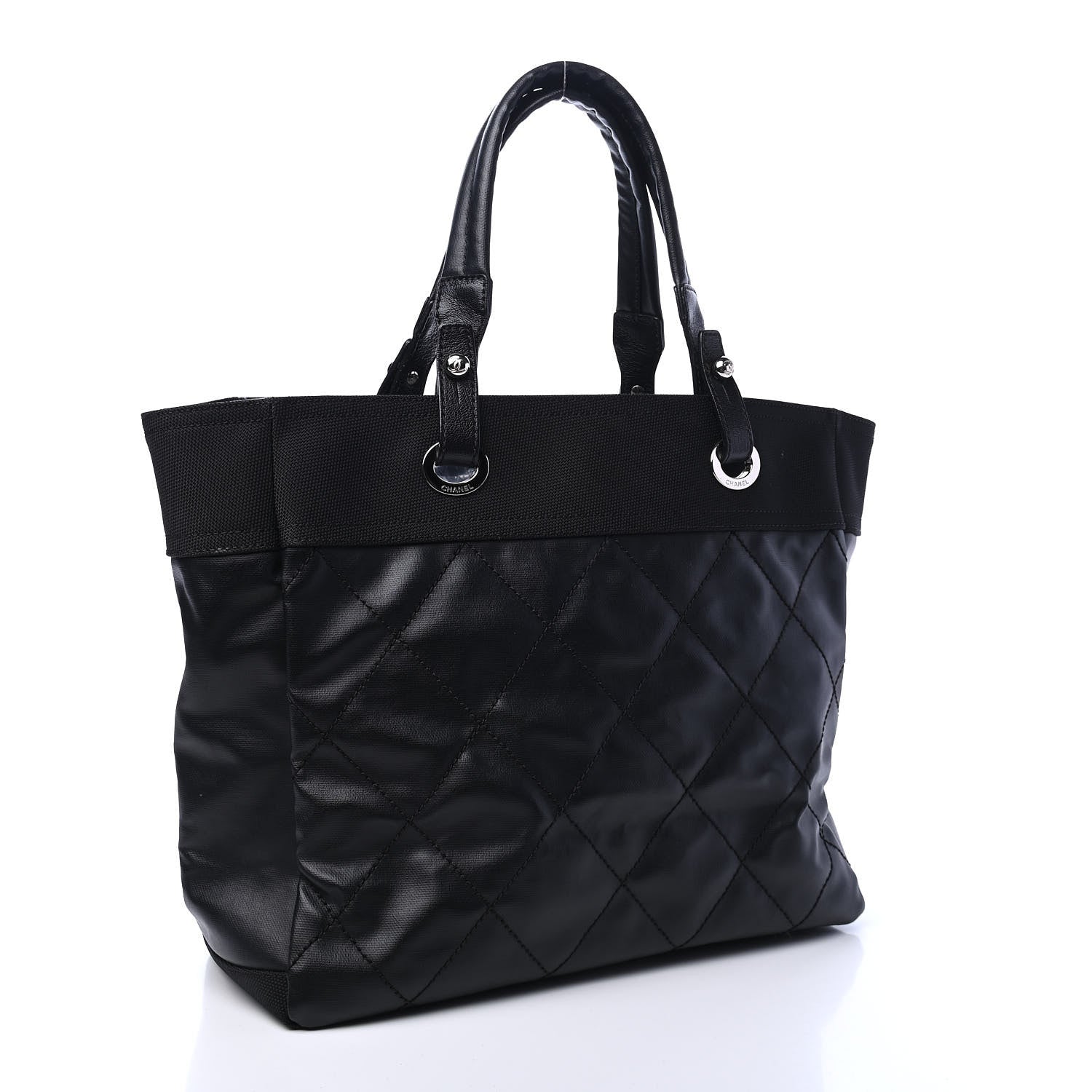 Chanel Coated Canvas Quilted Large Paris Biarritz Tote Black 2 of 8