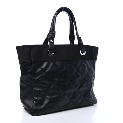 Chanel Coated Canvas Quilted Large Paris Biarritz Tote Black 2 of 8