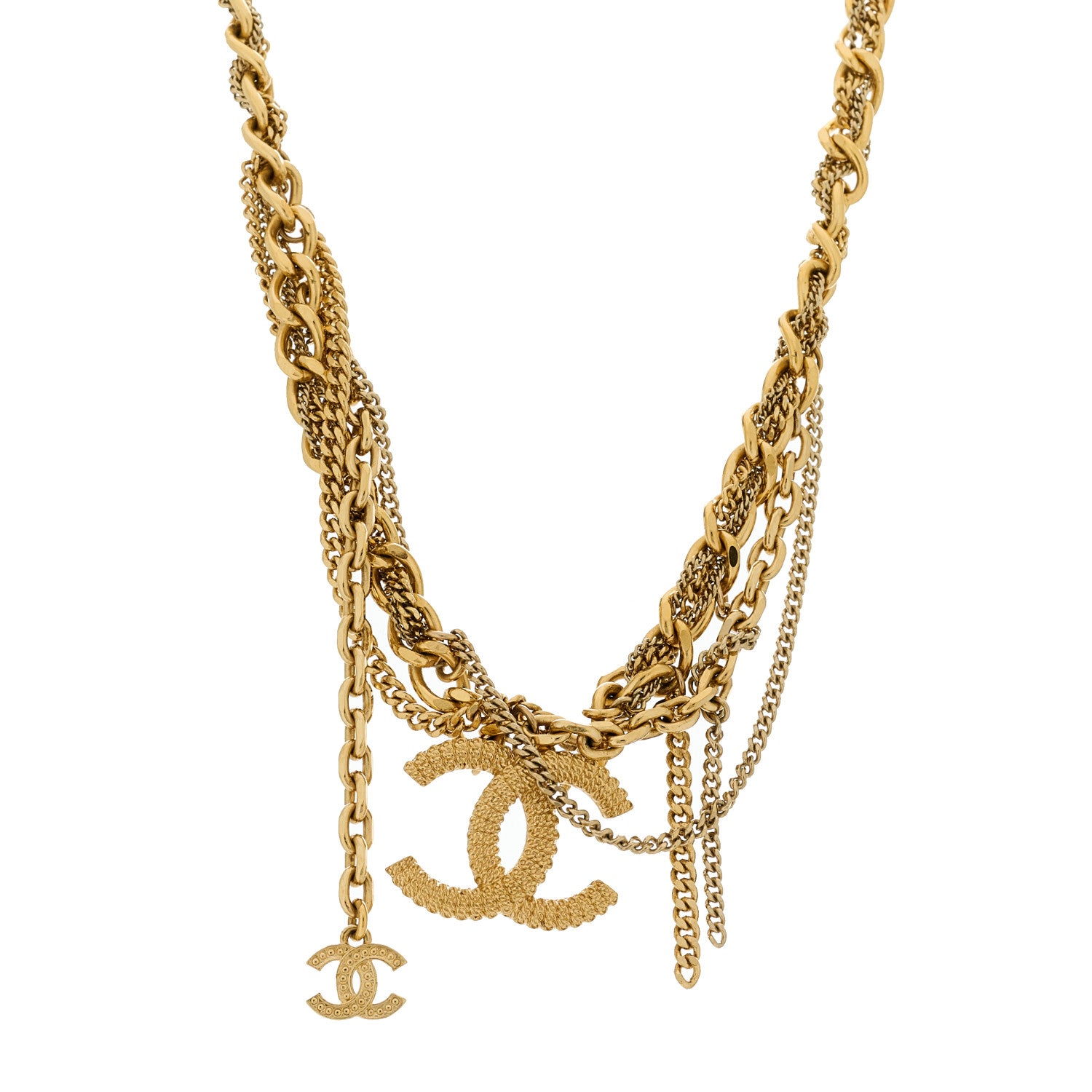 Chanel Metal Chain Link CC Multi Strand Choker Necklace Gold 1 of 5