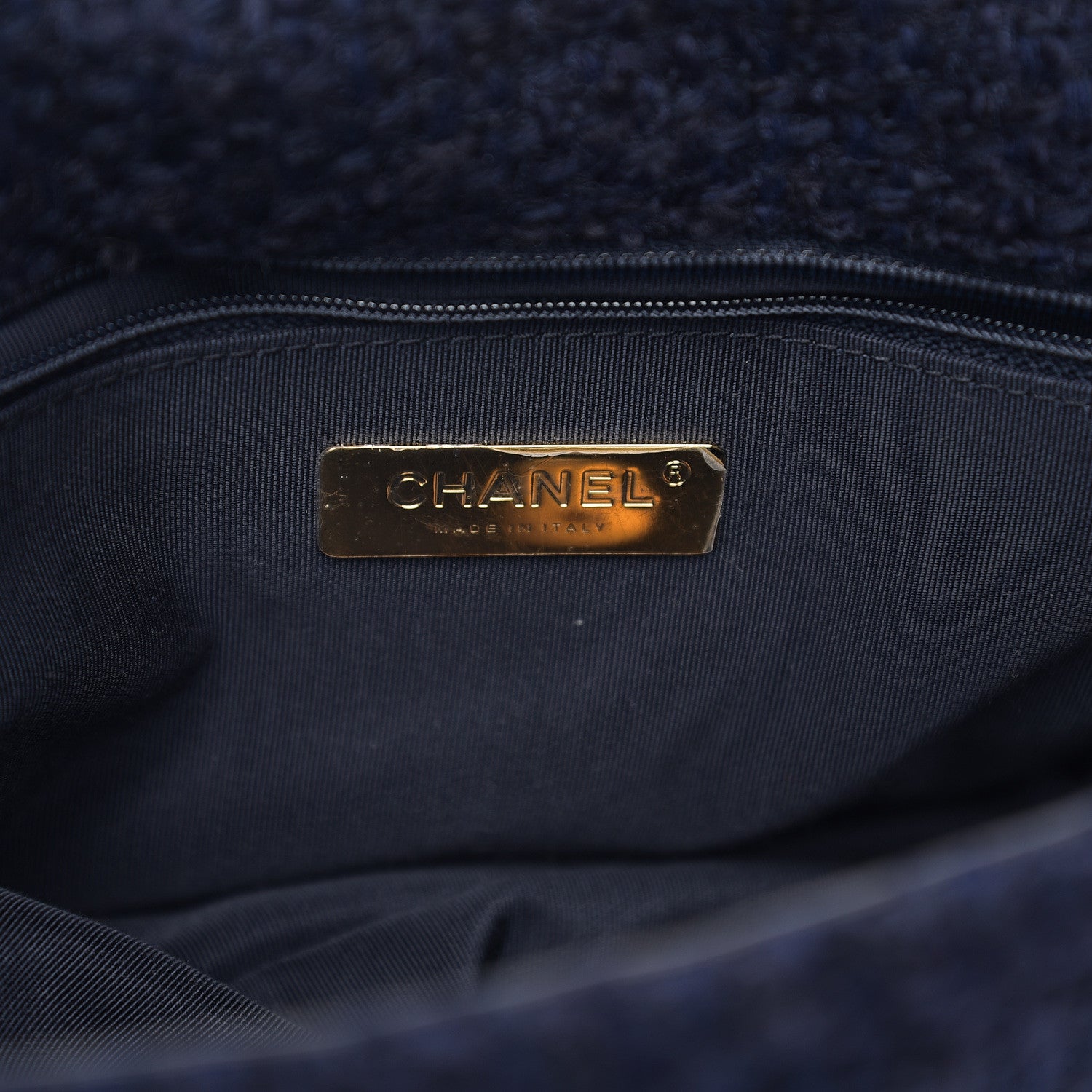 Chanel Tweed Quilted Large 19 Flap Navy Blue 5 of 10