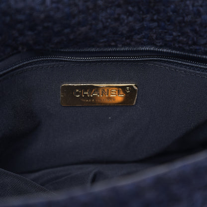 Chanel Tweed Quilted Large 19 Flap Navy Blue 5 of 10