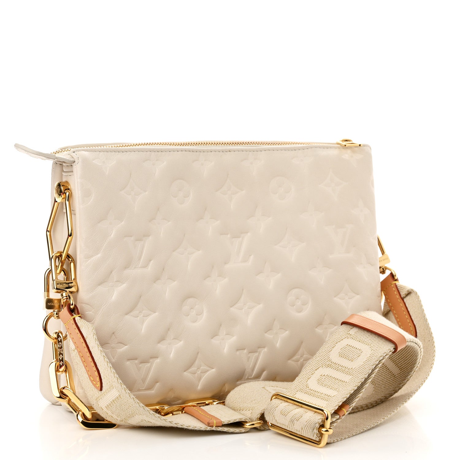 Louis Vuitton Lambskin Embossed Monogram Coussin PM Cream 3 of 9