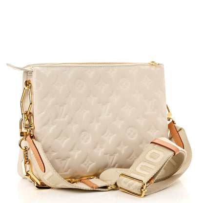 Louis Vuitton Lambskin Embossed Monogram Coussin PM Cream 3 of 9