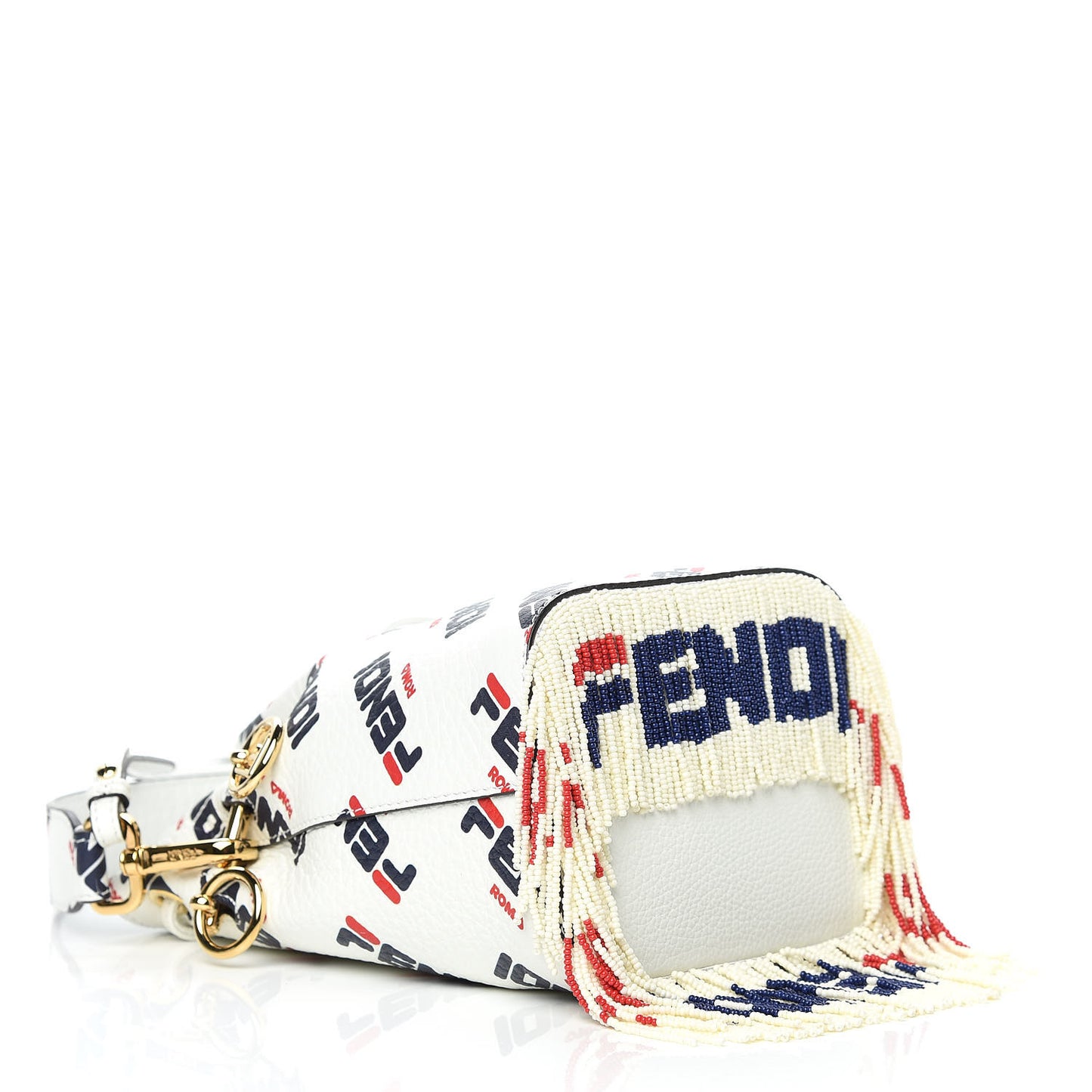 X FILA Calfskin F is Fendi Mania Fringe Mini Mon Tresor Bucket Bag White