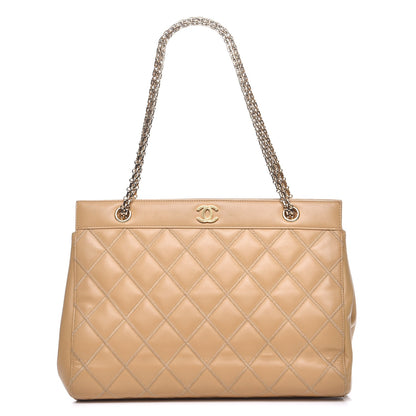 Chanel Lambskin Double Stitch Quilted Tote Beige 1 of 13