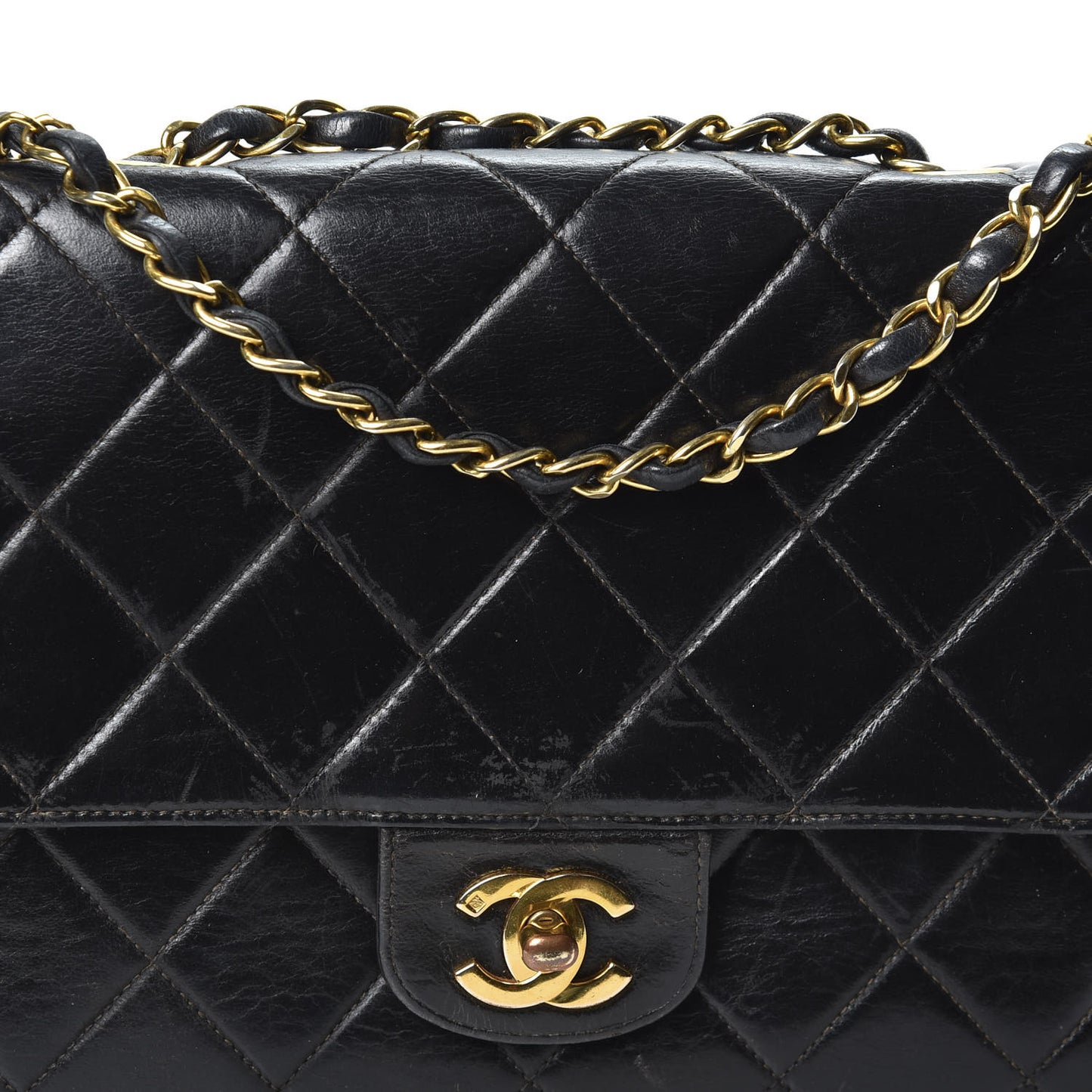 Lambskin Quilted Medium Single Flap Black