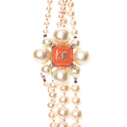 Chanel Pearl Crystal Gripoix CC Multi Strand Necklace Orange Gold 4 of 6