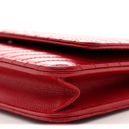 Chanel Caviar Chevron Quilted Wallet On Chain WOC Dark Red 10 of 11
