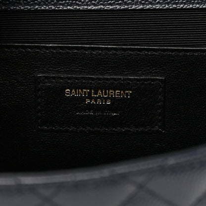 Saint Laurent Grain De Poudre Textured Mixed Matelasse Triquilt Medium Monogram Satchel Deep Marine 6 of 13