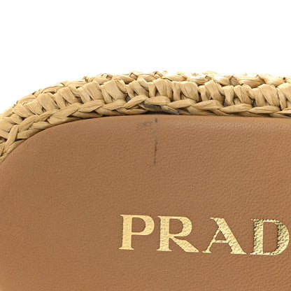 Prada Raffia Metal Triangle Logo Woven Flatform 35mm Slide Sandals 37 Naturale 10 of 10