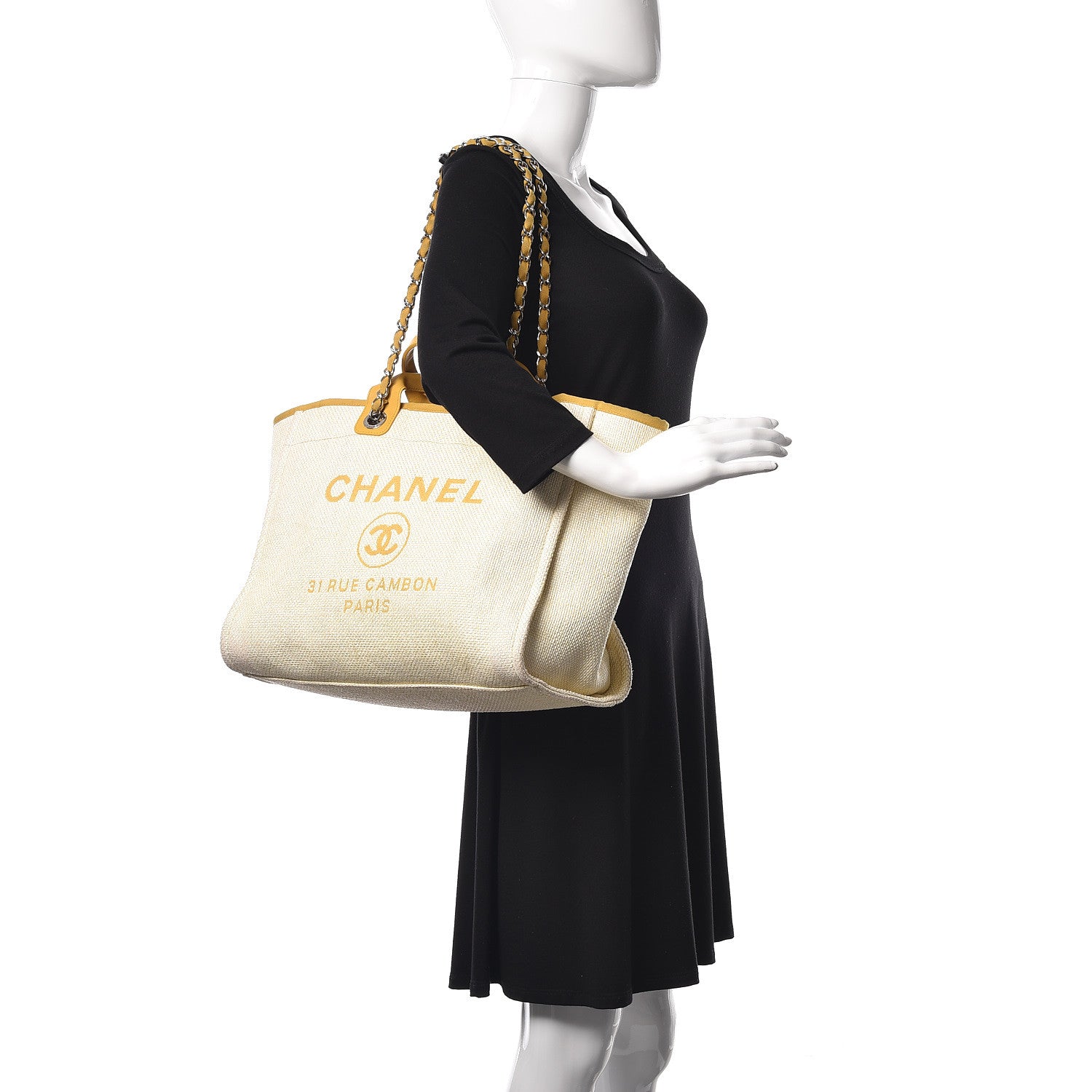 Chanel Woven Straw Raffia Large Deauville Tote Yellow 2 of 12