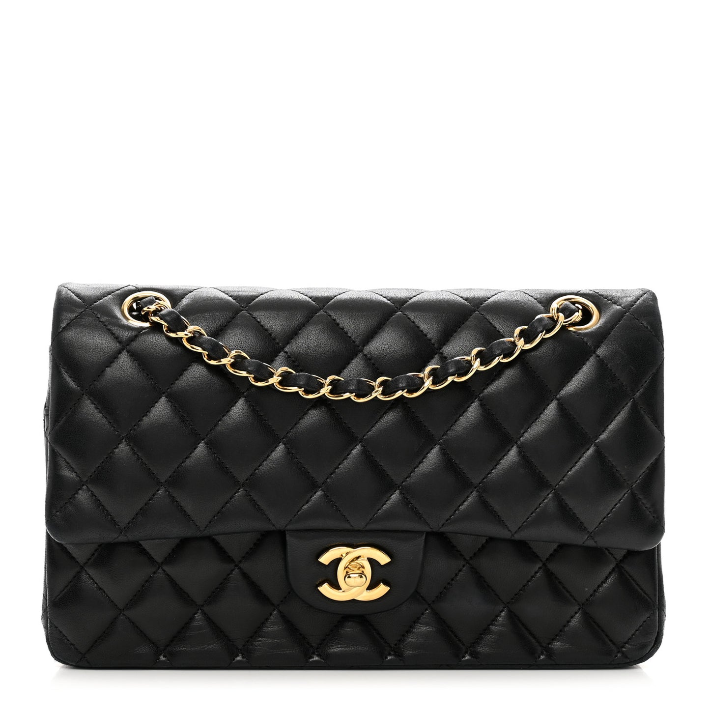 Lambskin Quilted Medium Double Flap Black