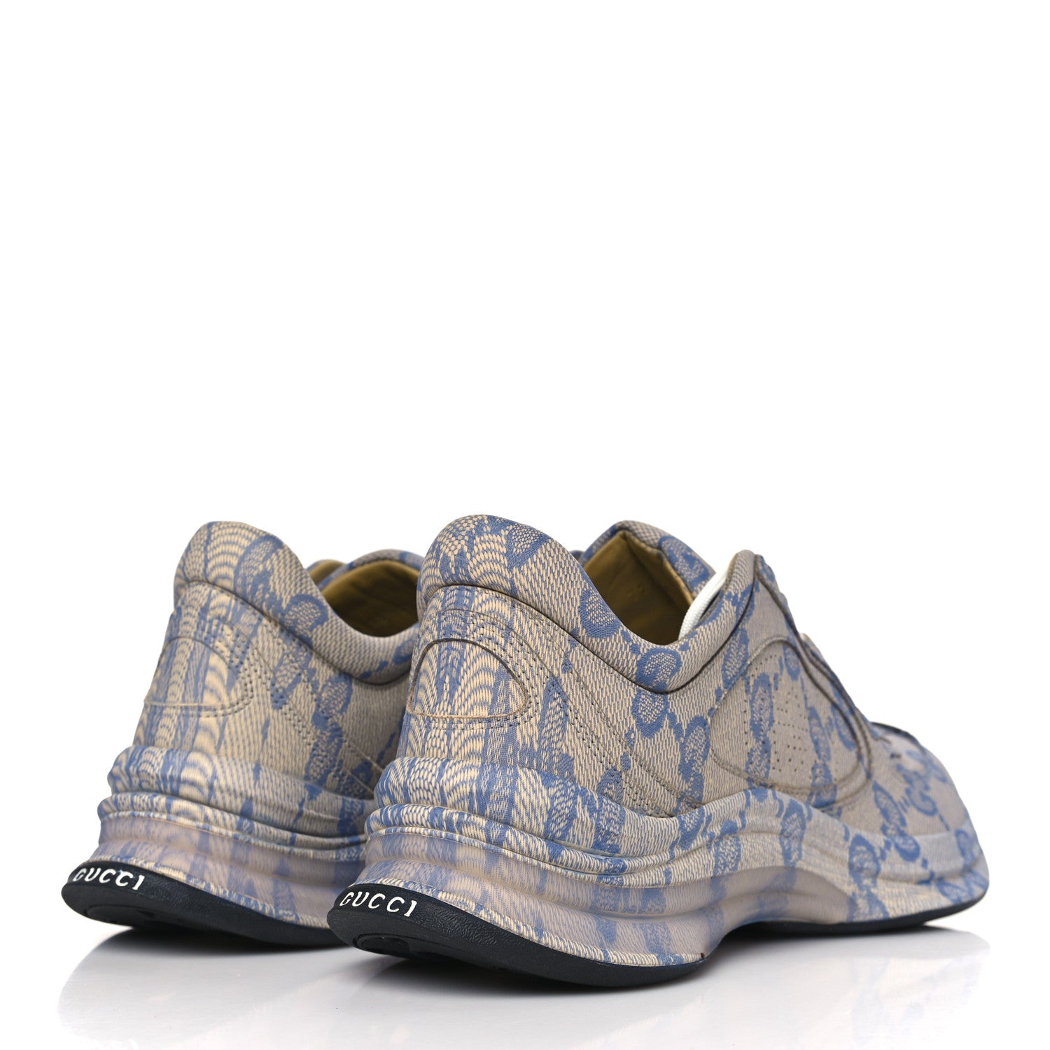 Gucci Ultralight Plume Calfskin Monogram Printed Mens Gucci Run Sneakers 9.5 Beige Blue 4 of 7